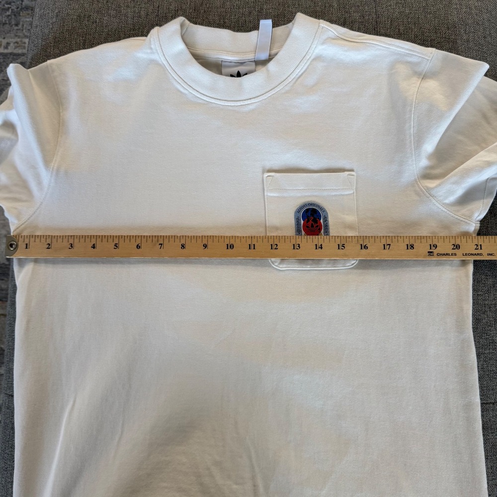 Adidas Originals OLPC Mens Pocket T-Shirt Off-White Cream Graphic Patch Small S - Picture 6 of 7